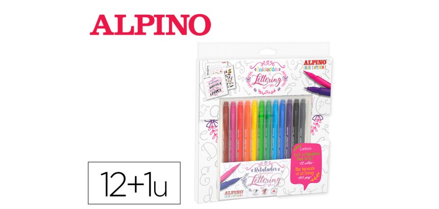 Set de dibujo alpino iniciacion al lettering 12 rotuladores punta fina y punta pincel colores surtidos