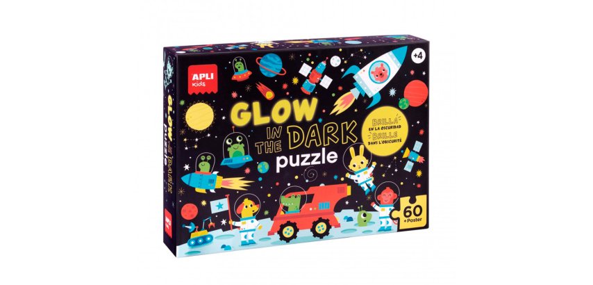 Puzle apli fluorescente espacio 60 piezas tamaño 6x6 cm