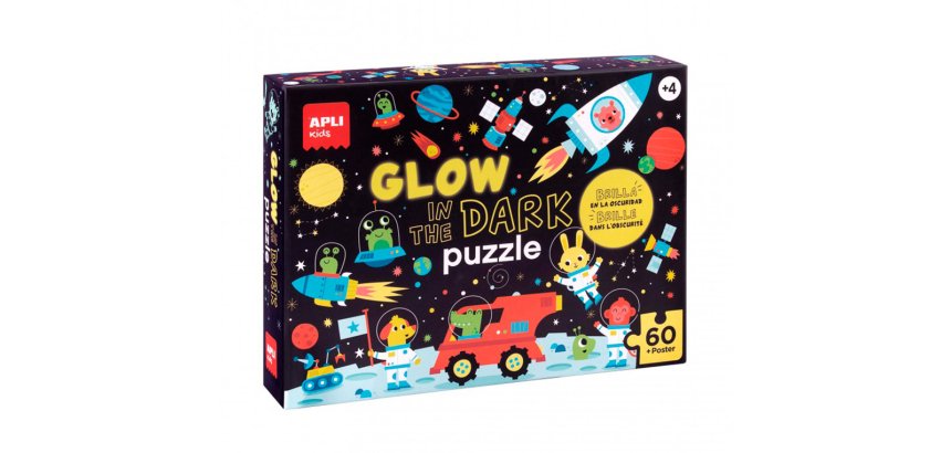 Puzle apli fluorescente espacio 60 piezas tamaño 6x6 cm
