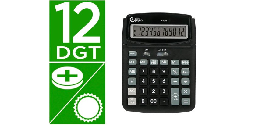 Calculadora liderpapel sobremesa xf39 12 digitos solar y pilas color negro 190x140x32 mm 40% reciclada