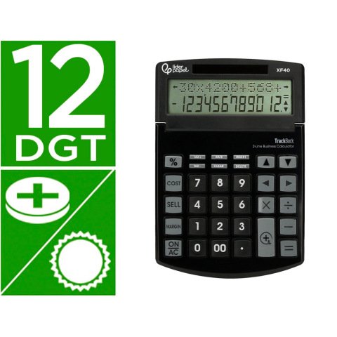 Calculadora liderpapel sobremesa xf40 12 digitos dos lineas solar y pilas negro 175x120x30 mm 40% reciclada