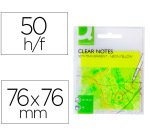 Bloc de notas adhesivas quita y pon q-connect 76x76 mm removible plastico translucido amarillo neon con 50 hojas