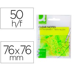 Bloc de notas adhesivas quita y pon q-connect 76x76 mm removible plastico translucido amarillo neon con 50 hojas
