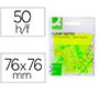 Bloc de notas adhesivas quita y pon q-connect 76x76 mm removible plastico translucido amarillo neon con 50 hojas