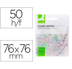 Bloc de notas adhesivas quita y pon q-connect 76x76 mm removible plastico translucido blanco 50 hojas