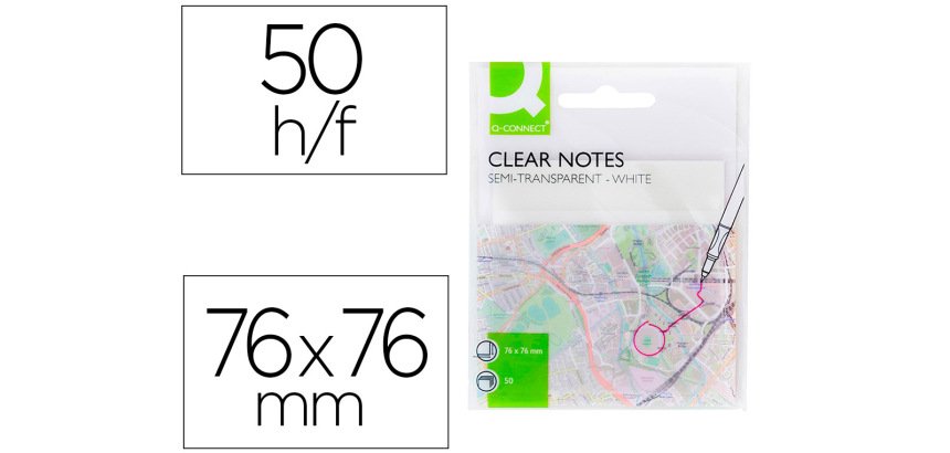 Bloc de notas adhesivas quita y pon q-connect 76x76 mm removible plastico translucido blanco 50 hojas
