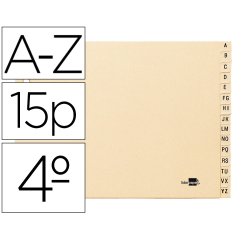 Indice alfabetico liderpapel cartulina para archivador 15 posiciones a-z cuarto apaisado