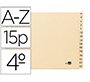 Indice alfabetico liderpapel cartulina para archivador 15 posiciones a-z cuarto apaisado