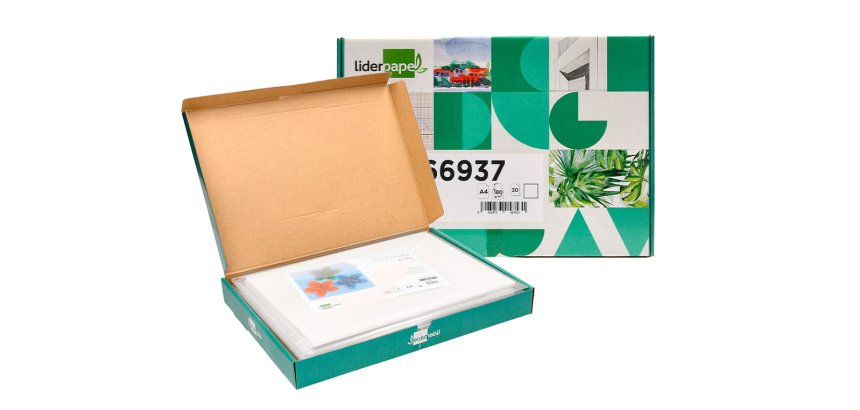 Cartulina liderpapel a4 180g/m2 blanco paquete de 25+5 hojas en carpeta dossier transparente