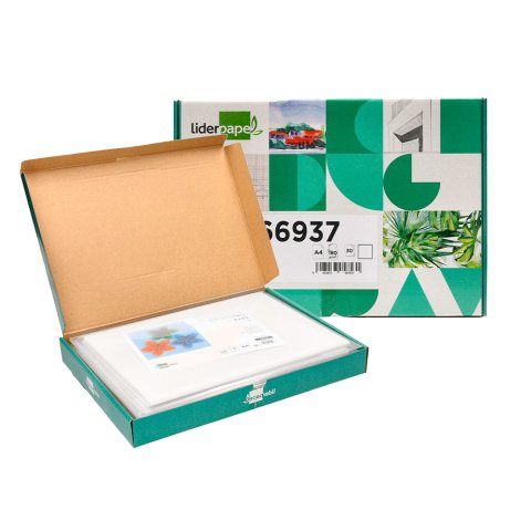 Cartulina liderpapel a4 180g/m2 blanco paquete de 25+5 hojas en carpeta dossier transparente