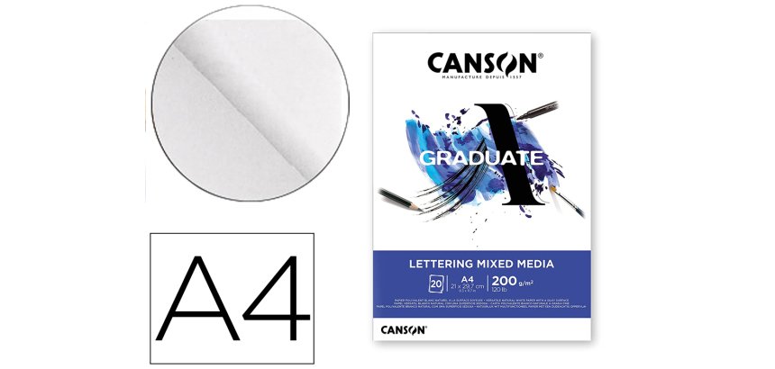Bloc dibujo multitecnicas canson graduate lettering mixed media 210x297 mm cm 20 hojas 200 gr/m2