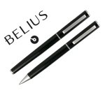 Juego boligrafo y roller belius norwich cuerpo negro mate y detalles cromados satinados en caja regalo