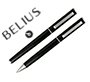 Juego boligrafo y roller belius norwich cuerpo negro mate y detalles cromados satinados en caja regalo