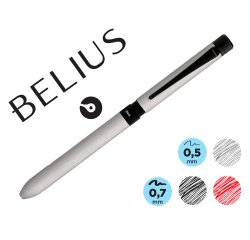 Boligrafo belius zurich 3 en 1 cuerpo plateado tinta negra y roja portaminas 0,5 mm en estuche