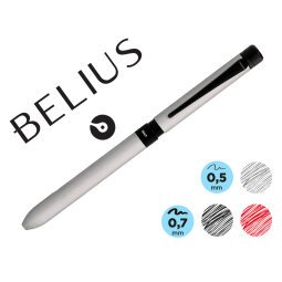 Boligrafo belius zurich 3 en 1 cuerpo plateado tinta negra y roja portaminas 0,5 mm en estuche