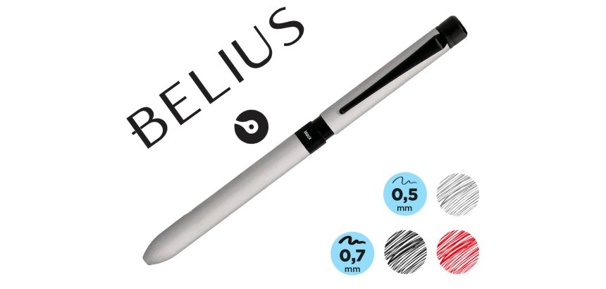 Boligrafo belius zurich 3 en 1 cuerpo plateado tinta negra y roja portaminas 0,5 mm en estuche