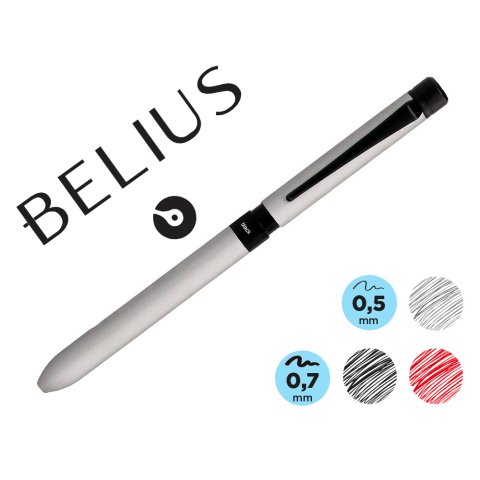 Boligrafo belius zurich 3 en 1 cuerpo plateado tinta negra y roja portaminas 0,5 mm en estuche