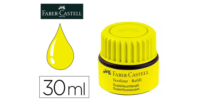 Tinta rotulador faber castell textliner fluorescente 1549 con sistema capilar color amarillo bote 30 ml