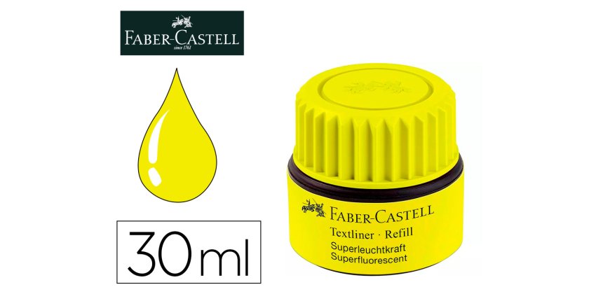 Tinta rotulador faber castell textliner fluorescente 1549 con sistema capilar color amarillo bote 30 ml