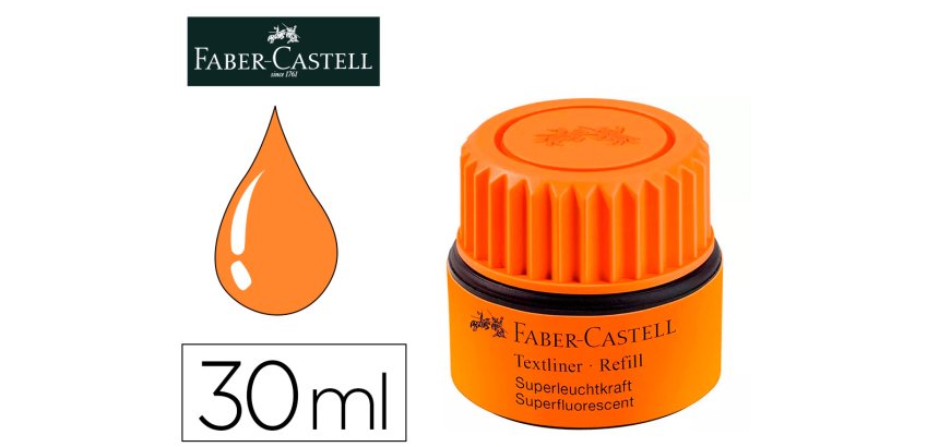 Tinta rotulador faber castell textliner fluorescente 1549 con sistema capilar color naranja bote 30 ml