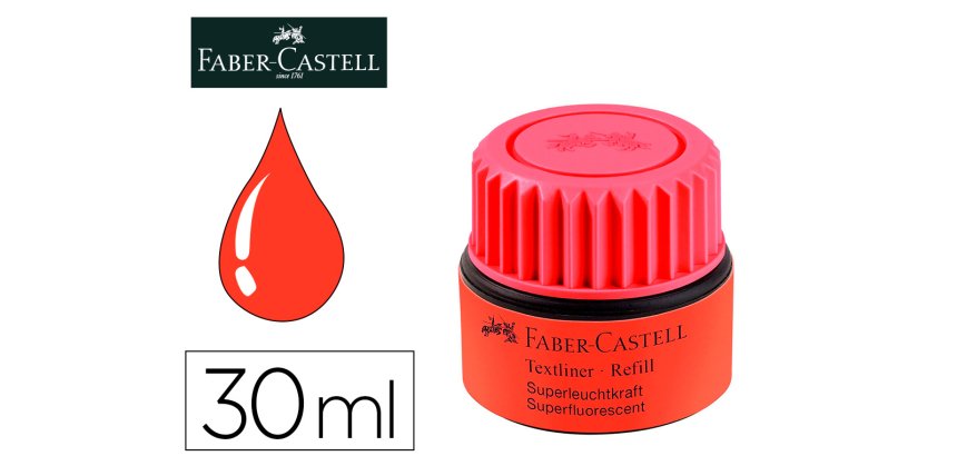 Tinta rotulador faber castell textliner fluorescente 1549 con sistema capilar color rojo bote 30 ml