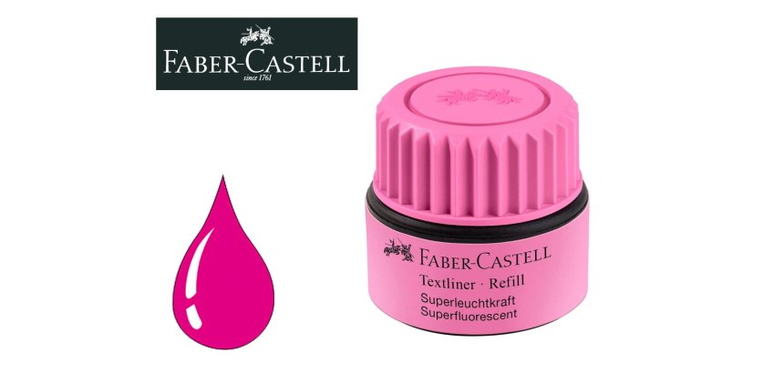 Tinta rotulador faber castell textliner fluorescente 1549 con sistema capilar color rosa bote 30 ml