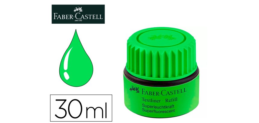 Tinta rotulador faber castell textliner fluorescente 1549 con sistema capilar color verde bote 30 ml