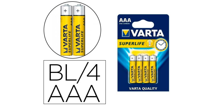 Pilas varta salina superlife AAA Tipo R-03 blister de 4 unidades