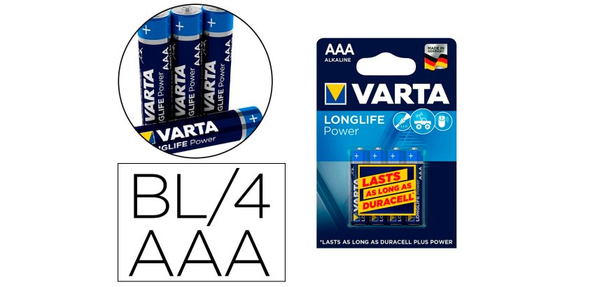 Pila varta alcalina longlife power aaa tipo lr-03 blister de 4 unidades