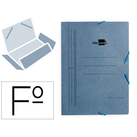Carpeta liderpapel gomas tres solapas carton pintado 410 gr folio color azul