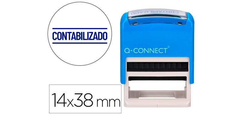 Sello entintado automatico q-connect contabilizado almohadilla 14x38 mm color azul
