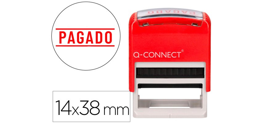 Sello entintado automatico q-connect pagado almohadilla 14x38 mm color rojo