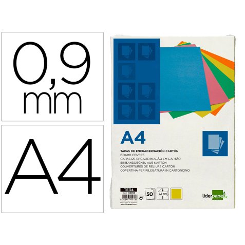 Cubiertas para encuadernar Liderpapel carton A4 0,9 mm amarillo fluor - Paquete de 50 unidades