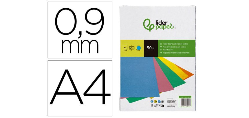 Cubiertas para encuadernar Liderpapel cartón A4 0,9mm azul fluor - Paquete de 50 unidades