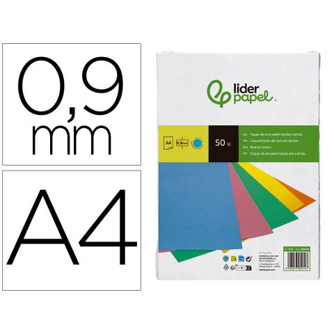 Cubiertas para encuadernar Liderpapel cartón A4 0,9mm azul fluor - Paquete de 50 unidades