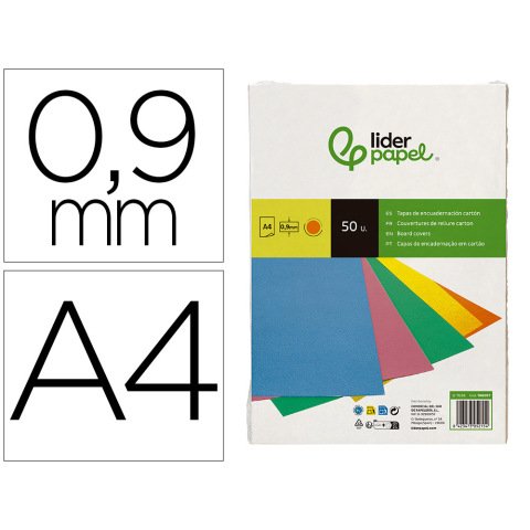 Cubiertas para encuadernar Liderpapel carton A4 0,9 mm naranja fluor - Paquete de 50 unidades