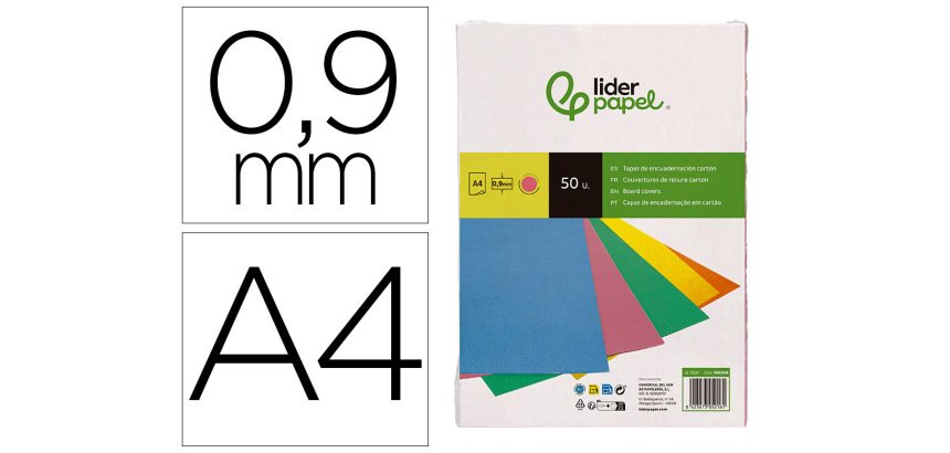 Cubiertas para encuadernar Liderpapel carton A4 0,9 mm rosa fluor - Paquete de 50 unidades