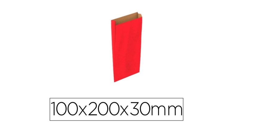 Sobre papel basika kraft rojo con fuelle xxs 100x200x30 mm paquete de 25 unidades
