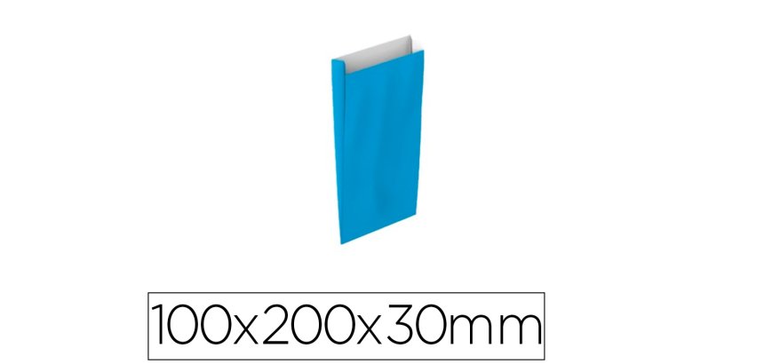 Sobre papel basika celulosa celeste con fuelle xxs 100x200x30 mm paquete de 25 unidades