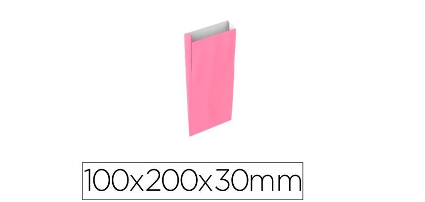 Sobre papel basika celulosa rosa con fuelle xxs 100x200x30 mm paquete de 25 unidades