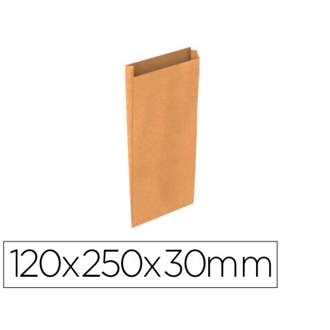 Sobre papel basika kraft natural liso con fuelle xs 120x250x30 mm paquete de 25 unidades