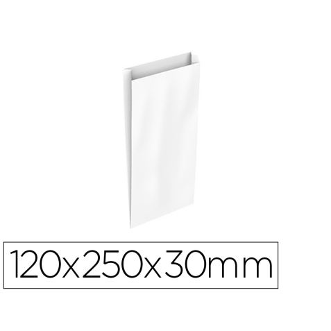 Sobre papel basika celulosa blanco con fuelle xs 120x250x30 mm paquete de 25 unidades