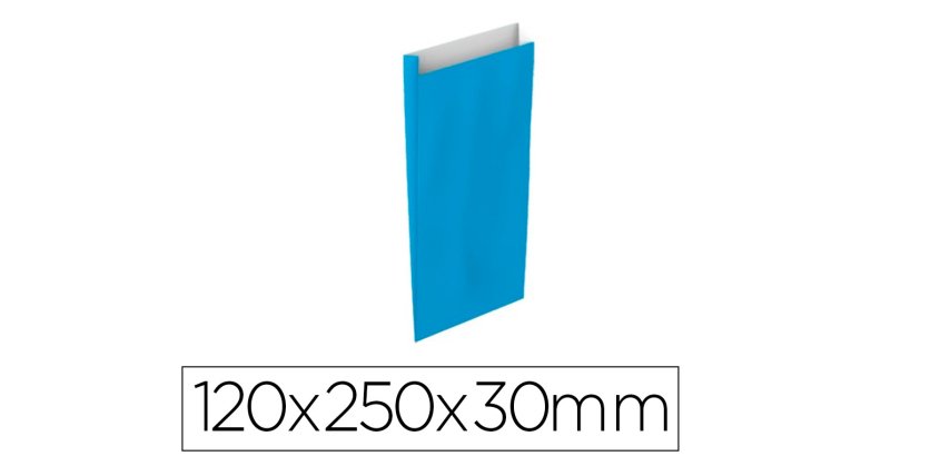 Sobre papel basika celulosa celeste con fuelle xs 120x250x30 mm paquete de 25 unidades