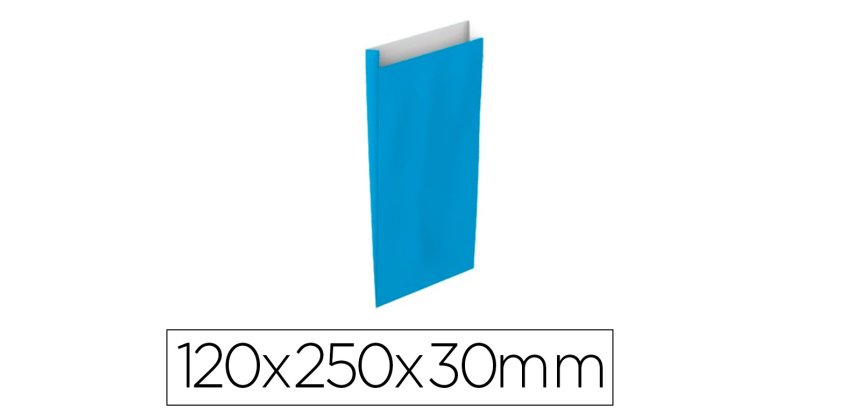 Sobre papel basika celulosa celeste con fuelle xs 120x250x30 mm paquete de 25 unidades