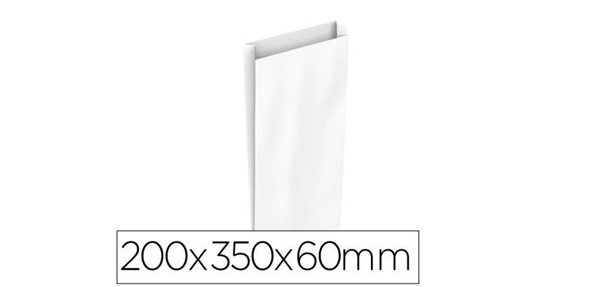 Sobre papel basika celulosa blanco con fuelle m 200x350x60 mm paquete de 25 unidades