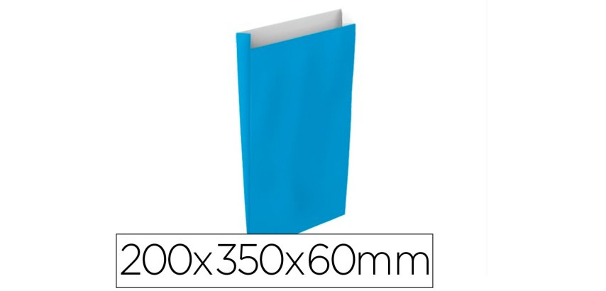 Sobre papel basika celulosa celeste con fuelle m 200x350x60 mm paquete de 25 unidades