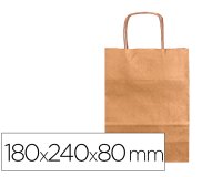 Bolsa papel q-connect kraft natural liso xs con asa retorcida 180x240x80 mm