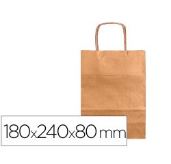Bolsa papel q-connect kraft natural liso xs con asa retorcida 180x240x80 mm