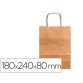 Bolsa papel q-connect kraft natural liso xs con asa retorcida 180x240x80 mm