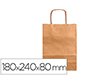 Bolsa papel q-connect kraft natural liso xs con asa retorcida 180x240x80 mm